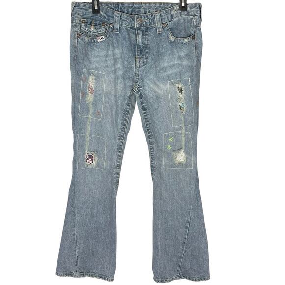 True Religion Denim - TRUE RELIGION Vintage Y2K Bobby World Tour Bootcut patched jeans 31